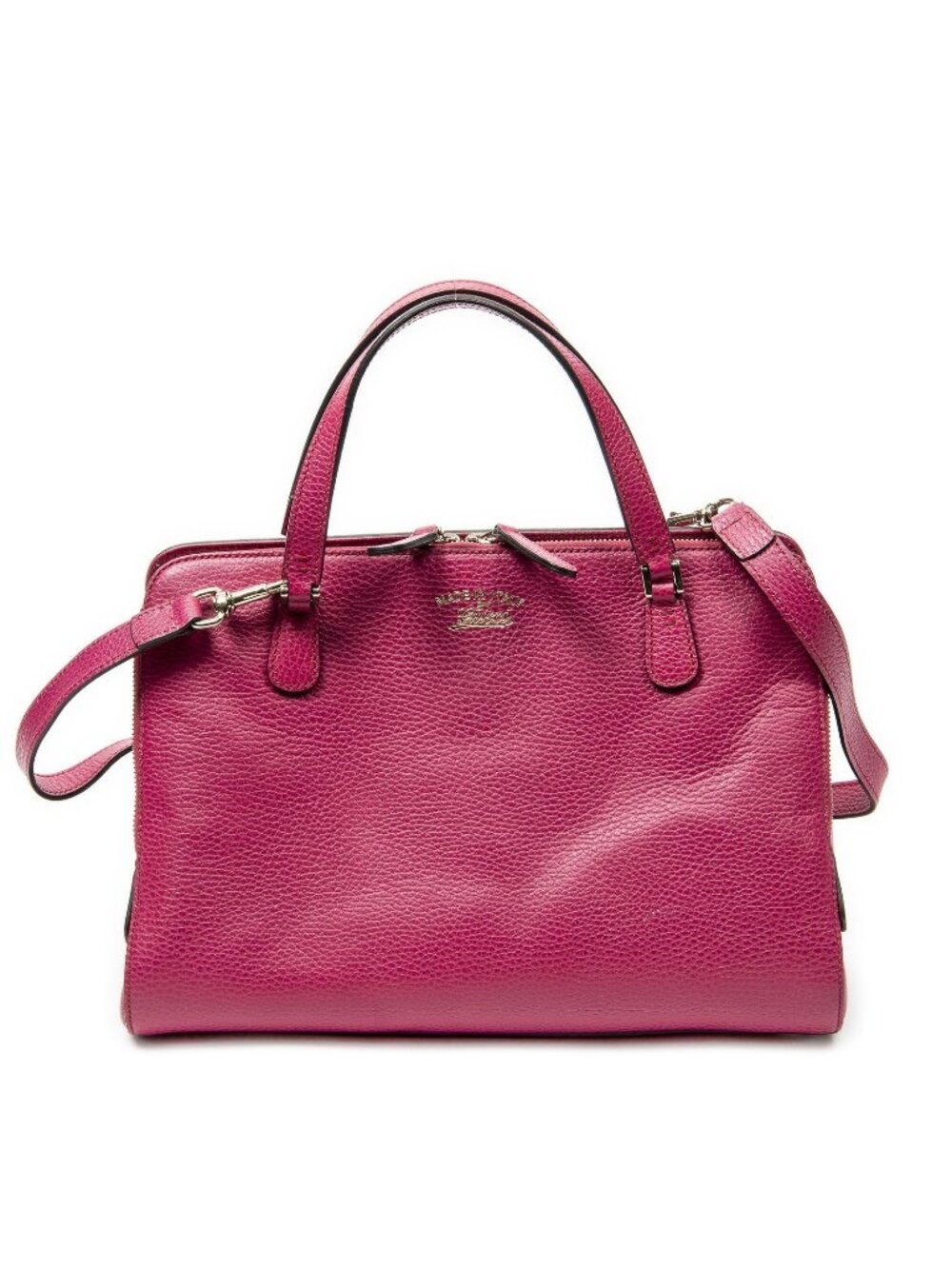 Gucci Swing Top Handle Satchel Fuchsia Pink Gray Leather